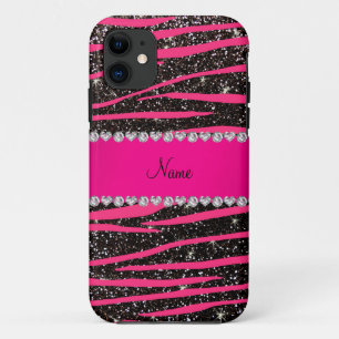 Ophete roze zebrastrepen zwarte glitterroze streep iPhone 11 hoesje