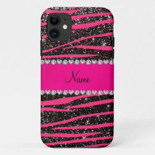 Ophete roze zebrastrepen zwarte glitterroze streep iPhone 11 hoesje