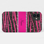 Ophete roze zebrastrepen zwarte glitterroze streep Case-Mate iPhone case (Achterkant (horizontaal))