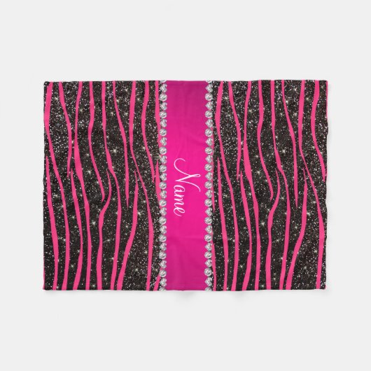Ophete roze zebrastrepen zwarte glitterroze streep fleece deken (Voorkant (Horizontaal))