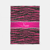 Ophete roze zebrastrepen zwarte glitterroze streep fleece deken (Voorkant)