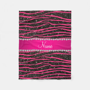 Ophete roze zebrastrepen zwarte glitterroze streep fleece deken