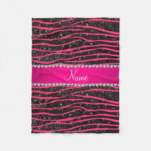 Ophete roze zebrastrepen zwarte glitterroze streep fleece deken (Voorkant)