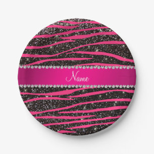 Ophete roze zebrastrepen zwarte glitterroze streep papieren bordje