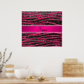 Ophete roze zebrastrepen zwarte glitterroze streep poster (Keuken)