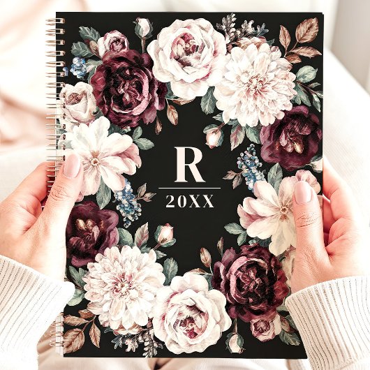 ophisticated Dark Moody Floral Monogram Planner
