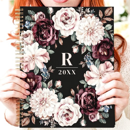 ophisticated Dark Moody Floral Monogram Planner
