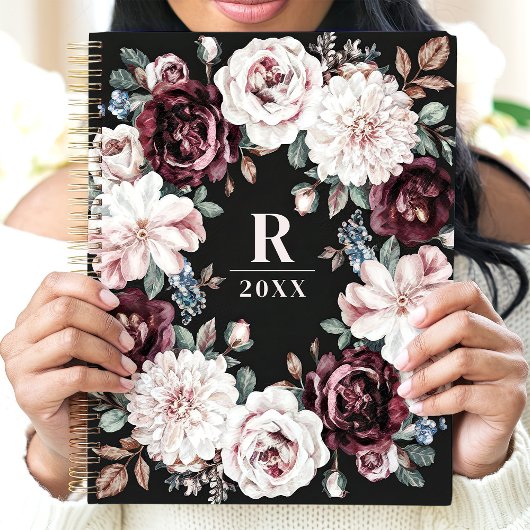 ophisticated Dark Moody Floral Monogram Planner