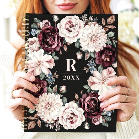 ophisticated Dark Moody Floral Monogram Planner