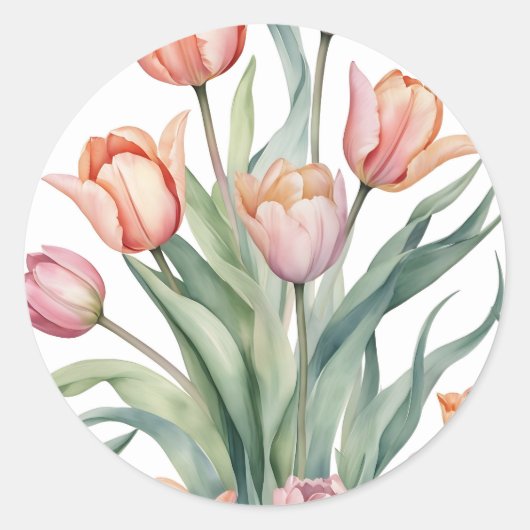 ophisticeerde tulp met Waterverf Ronde Sticker (Voorkant)