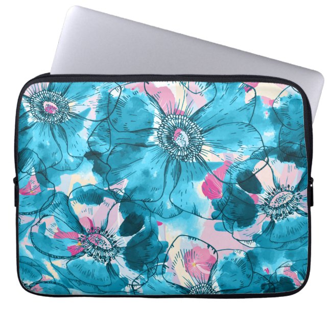 OPinkt en blauw abstract bloespatroon Laptop Sleeve (Voorkant)