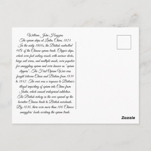 Opium Clipper Schepen 1824 Briefkaart (Achterkant)