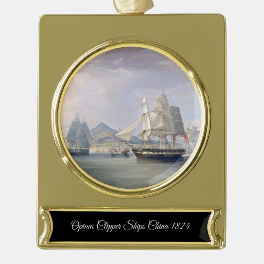 Opium Clipper Schepen 1824 Verguld Banner Ornament (Voorkant)