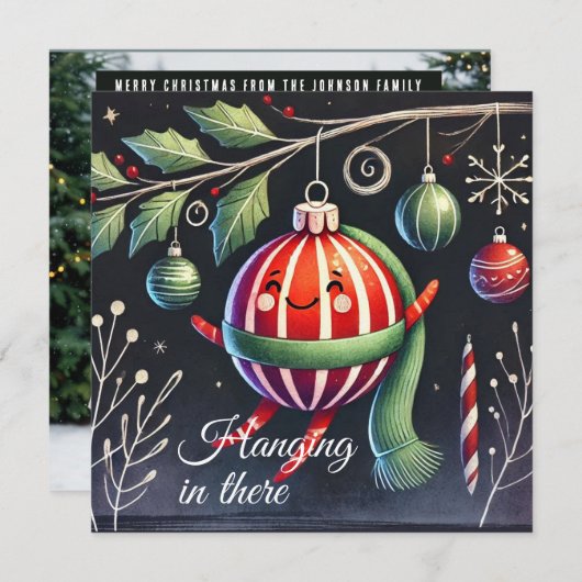 Opknoping in daar Tree gestreept ornament Feestdagenkaart (Voorkant / Achterkant)