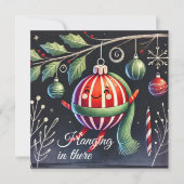 Opknoping in daar Tree gestreept ornament Feestdagenkaart (Voorkant)