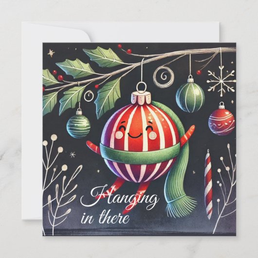 Opknoping in daar Tree gestreept ornament Feestdagenkaart (Voorkant)