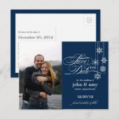 Opknoping Snowflakes Foto Save The Date (Marine) Aankondigingskaart (Voorkant / Achterkant)