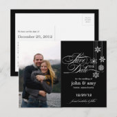 Opknoping Snowflakes Foto Save The Date (Zwart) Aankondigingskaart (Voorkant / Achterkant)