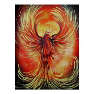Opkomende Phoenix Vuur Vogel Stout Vlam Fantasie Perfect Poster