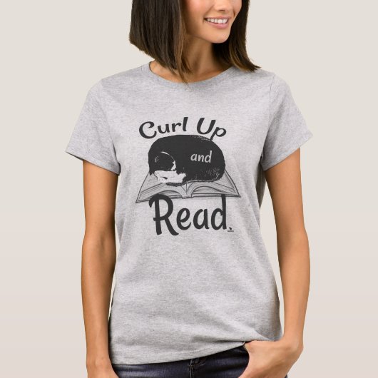 Opkrullen Lees Kat Koel Lezend Ontwerp T-shirt (Voorkant)