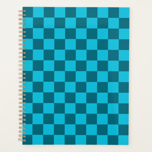 Oplaadbaar Teal en Turquoise Schaakbord Patroon Planner (Voorkant)