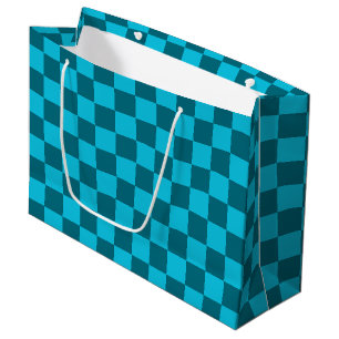 Oplaadend Teal en Turquoise Schaakbord Patroon Groot Cadeauzakje