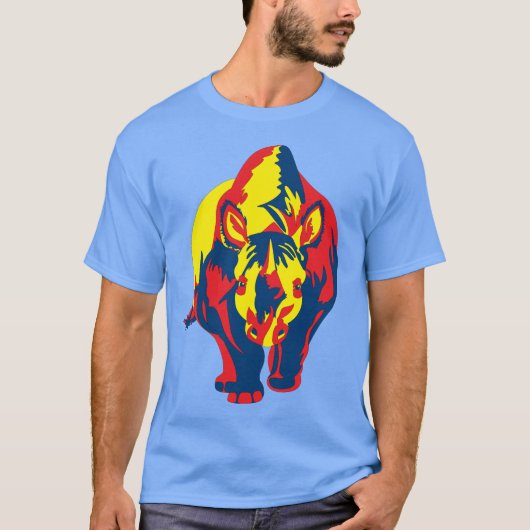 Oplaadmiddel Rhinoceros-Blue-Yellow-Red T-shirt (Voorkant)