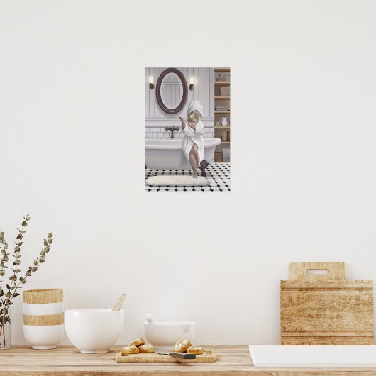 Oplaadmodus – Miss Meow in badjas Poster (Keuken)