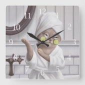 Oplaadmodus – Miss Meow in badjas Vierkante Klok (Voorkant)