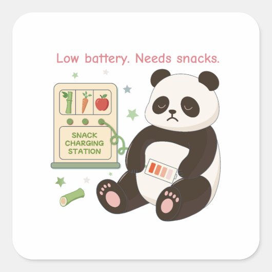 Opladen met bamboe snacks vierkante sticker (Voorkant)