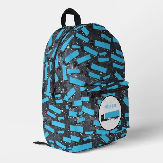 Oplegger Vrachtwagen Vervoer Vrachtwagens Blauwe N Bedrukte Rugzak (Achterkant Hoek Links)