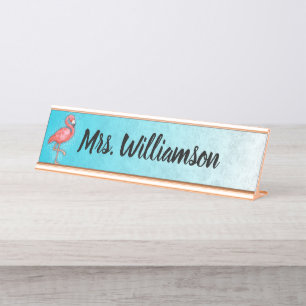 Opleider Professionele Roze Flamingo Blauw Bureau Naambordje