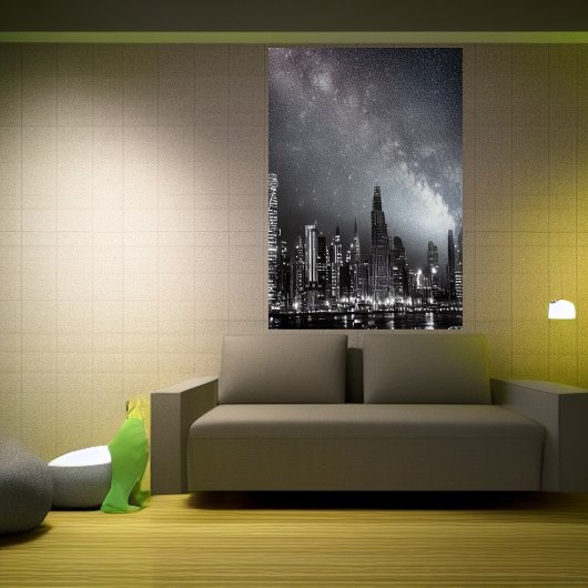 Opleiding in de stad 's nachts | AI Art Poster
