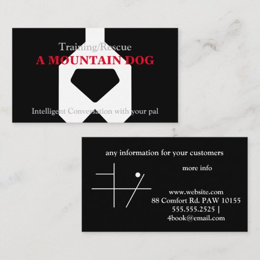 opleiding van berghonden / redding visitekaartje (Voorkant / Achterkant)