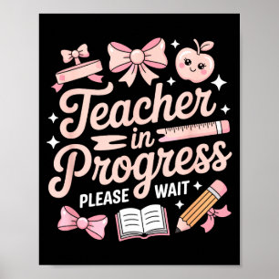 Opleidingsleraar roze strik wacht alstublieft vrou poster