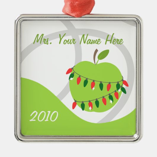 Opleidingsversiering - Groene Apple en kerstverlic Metalen Ornament (Voorkant)