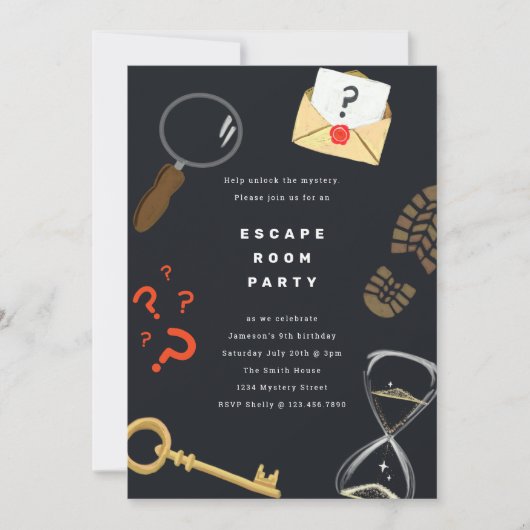 Oplossen van de Mystery Escape Room Party Kaart (Voorkant)