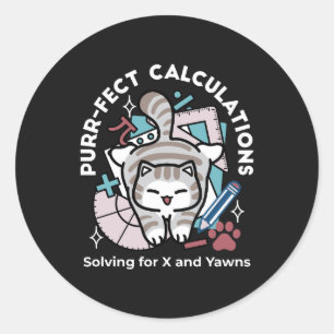 Oplossen voor X en Gapen – Schattige Tabby Kat Wis Ronde Sticker