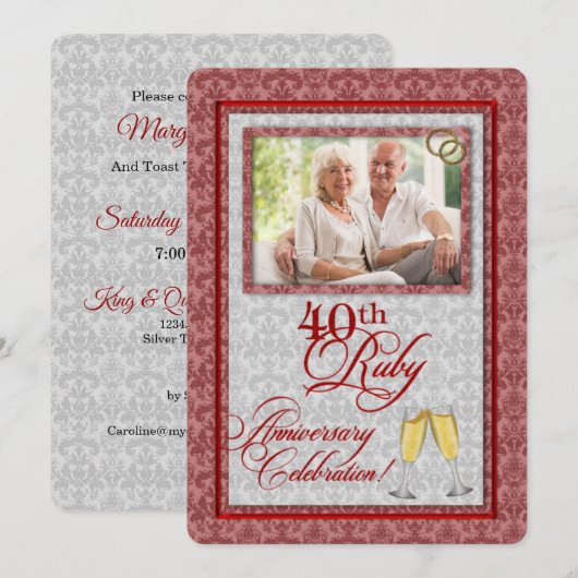 OPLOSSING: 40e Ruby Jubileum Damask Kaart (Voorkant / Achterkant)