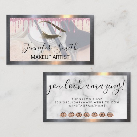 Opmaak en penselen Glitter Drip Eye lashes Klantenkaartje (Voorkant / Achterkant)