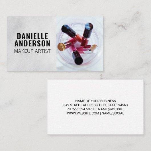 Opmaak van lippenstift en oogstrijken visitekaartje (Voorkant / Achterkant)