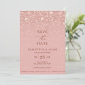 Opmerkelijke glam roos gouden glitter ombre bruilo save the date (Staand voorkant)