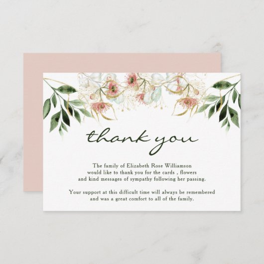 Opmerking: begrafenisdank | Bereavement | Eucalypt Bedankkaart (Voorkant / Achterkant)