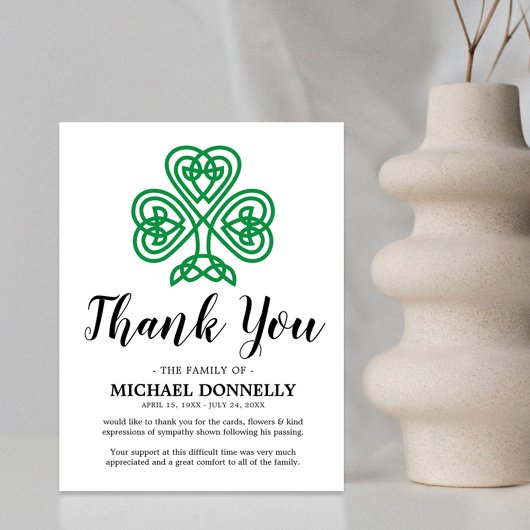 Opmerking: begrafenisdank | Celtic Shamrock Bedankkaart