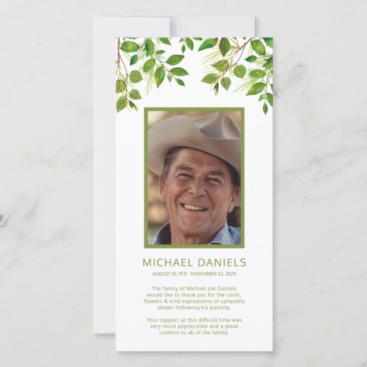 Opmerking: begrafenisdank | Memorial Foto Kaart (Voorkant)