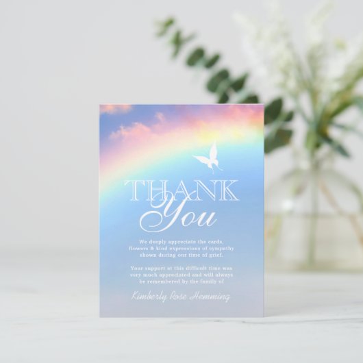 Opmerking: begrafenisdank | Regenboogvlinder Bedankkaart (Staand voorkant)