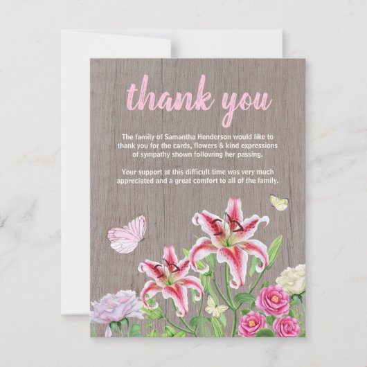 Opmerking: begrafenisdank | Rustige bloemen vlinde Bedankkaart (Voorkant)