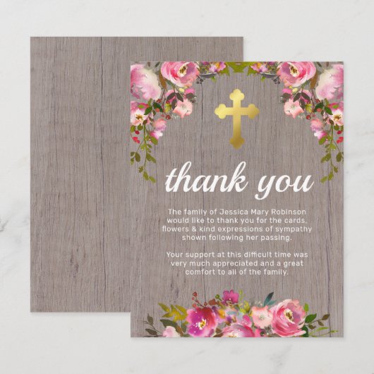 Opmerking: begrafenisdank | Rustige roze Floral Bedankkaart (Voorkant / Achterkant)