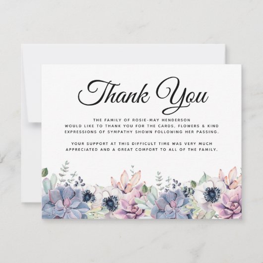 Opmerking: begrafenisdank | Succulent Bereavement Bedankkaart (Voorkant)