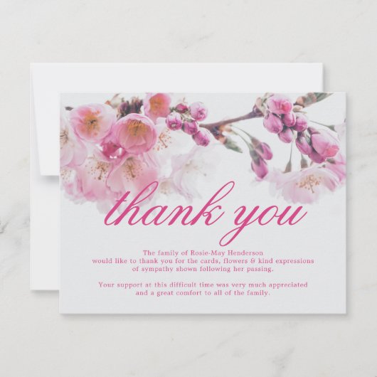 Opmerking: begrafenisdank | Sympathie Cherry Bloss Bedankkaart (Voorkant)